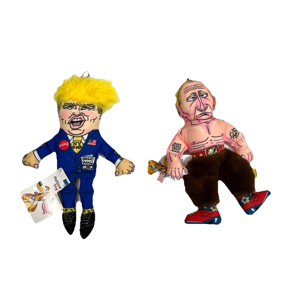 New Trump Putin Political Parody Dog‎ Toy Squeeker Fuzzu Hang Gag Gift